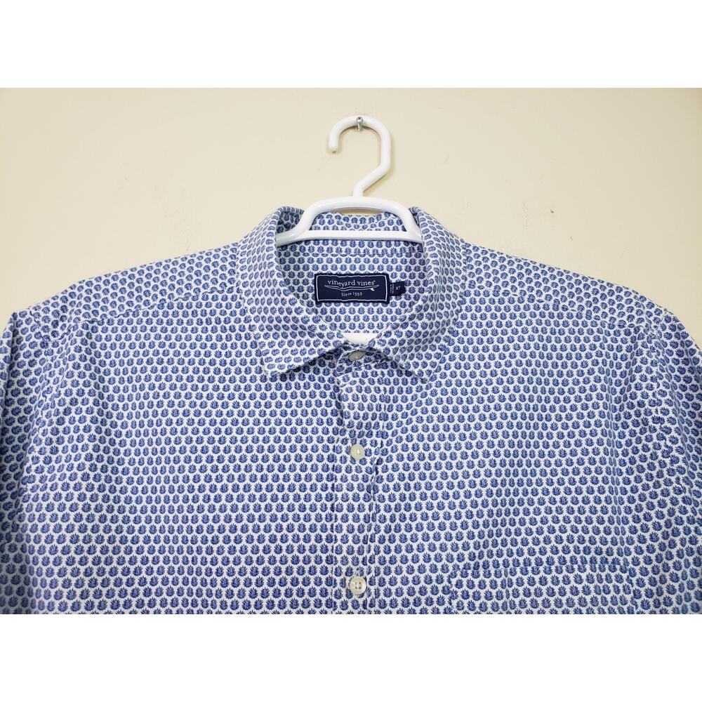 Vineyard Vines Mens Shirt Size XT Stretch Button Down Leaf Tile Blue Cruiser